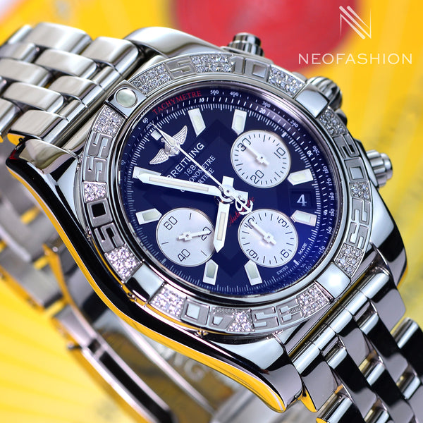 Breitling Chronomat B01 41mm Black Dial Factory Diamond Bezel Steel AB DAN ROYTER