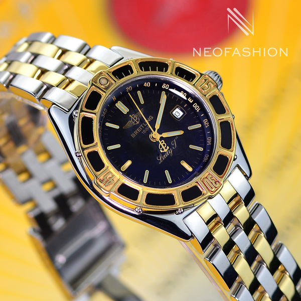 Breitling Lady J 18K/SS Gold Bezel Black Dial Watch D52065 Alex A