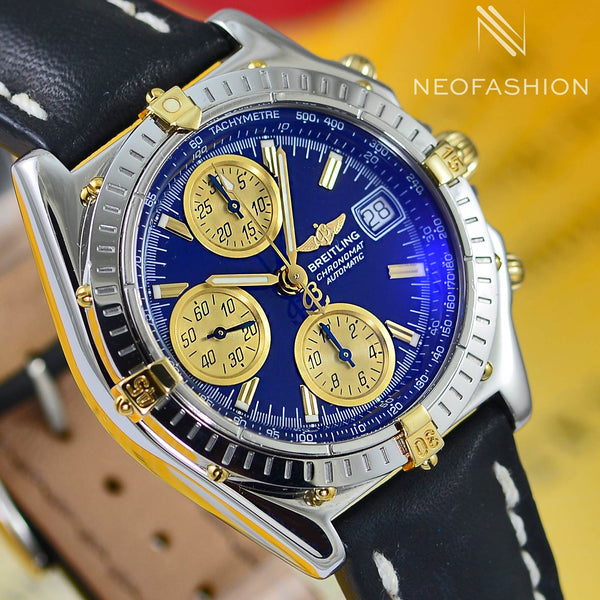 Breitling Chronomat GT 18K Gold & Stainless Steel Blue Dial B13050﻿