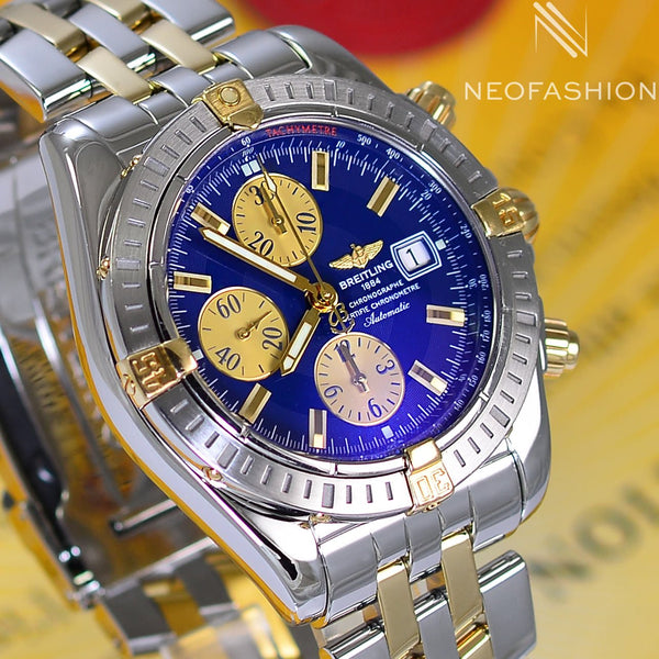 Breitling Chronomat Evolution 18K Gold/Steel Blue Dial B13356 - NeoFashionStore