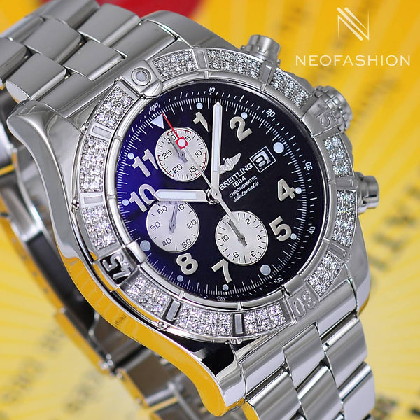 Breitling Super Avenger Factory Diamond Bezel Black Dial A13370