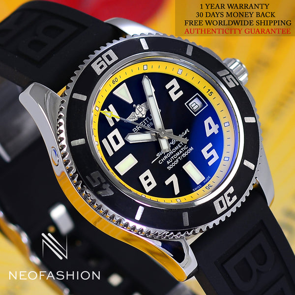 Breitling Superocean Abyss Black Dial Yellow Ring A17364 - NeoFashionStore