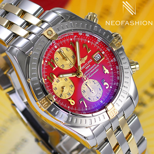 Breitling Chronomat Evolution 18K Gold/Steel Red Dial B13356 - NeoFashionStore