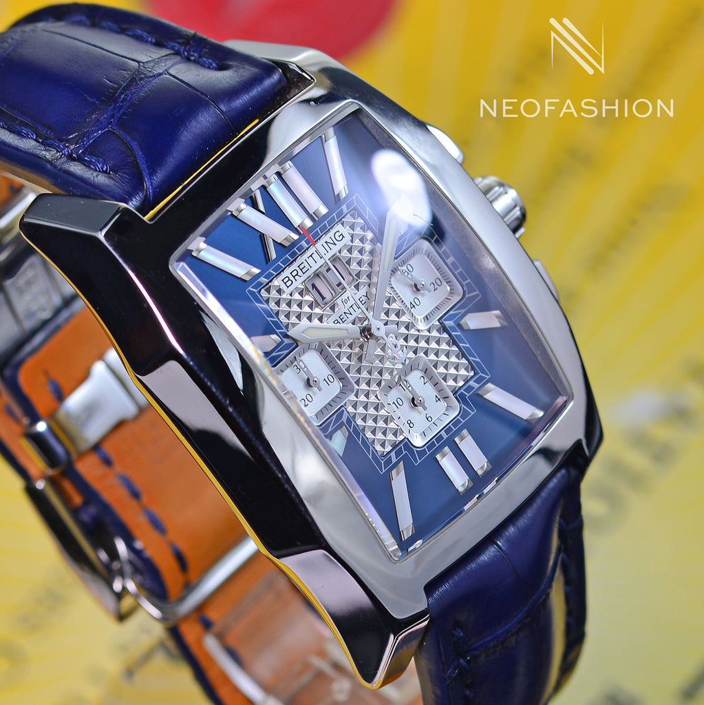 Breitling For Bentley Flying B Chronograph Stainless Steel Rare Blue Dial Mens Watch A44365