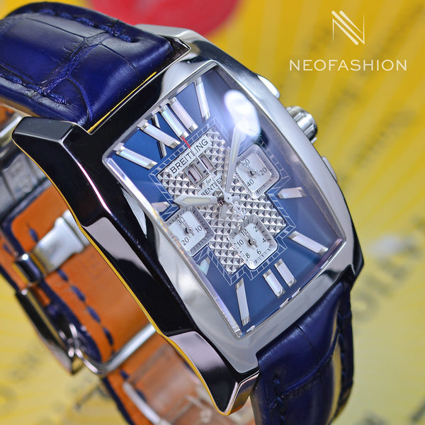 Breitling For Bentley Flying B Chronograph Stainless Steel Rare Blue Dial Mens Watch A44365