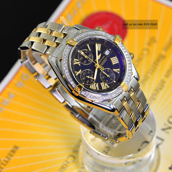 Breitling Crosswind 2 Tone/18K SS 43mm Diamond Bezel Black Dial Mens Watch B13355