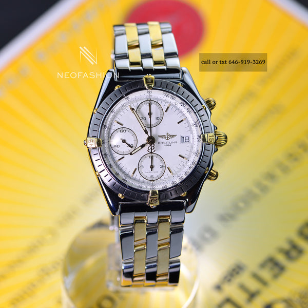 Breitling Chronomat 18K Gold & Steel White Dial 39mm B13048﻿ Mens Watch