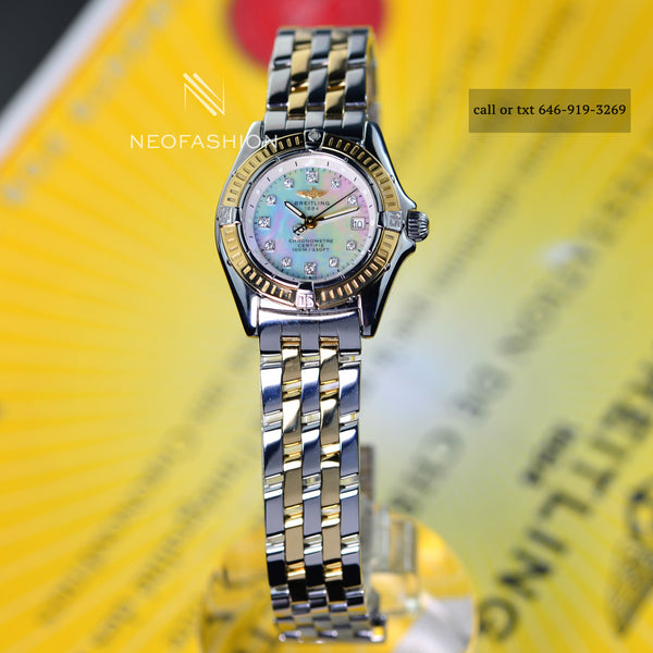 Breitling Callistino 18K Gold/SS Lady Factory Dimond Dial MOP Watch D72345