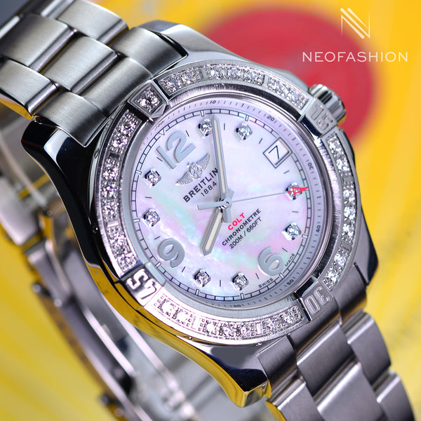 Breitling Colt 36 OEM MOP Diamond Dial & Bezel Lady Watch A74389