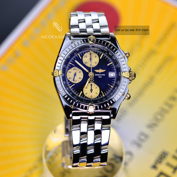 Breitling Chronomat 18K Gold & Stainless Steel Black Dial B13050﻿