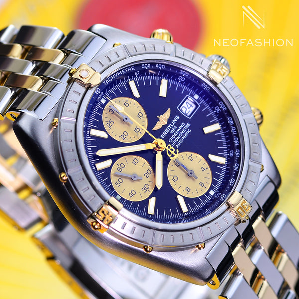 Breitling Crosswind Racing Black Dial Two-Tone 18K Gold/SS Mens Watch B13355