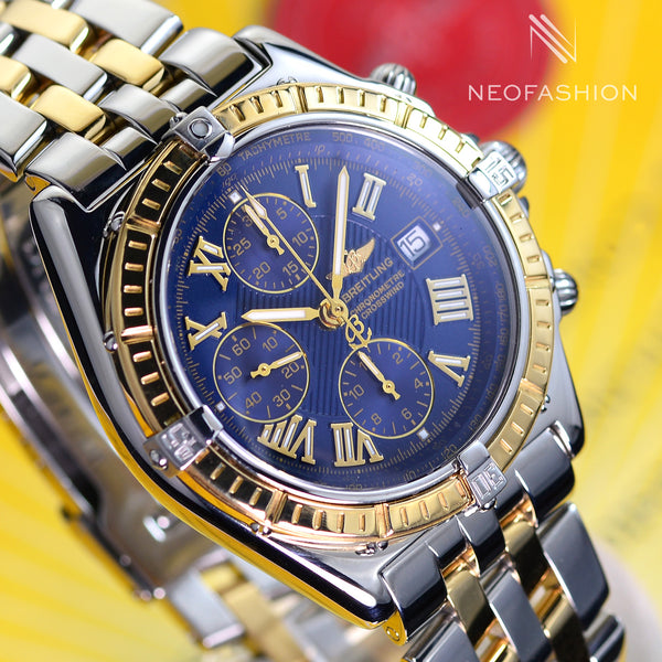 Breitling Crosswind 2 Tone 18K Gold Bezel/Stainless Steel Blue Dial Mens Watch D13355