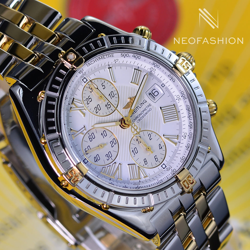 Breitling Crosswind 2 Tone 18K Gold/Stainless Steel White Dial Mens Watch B13355