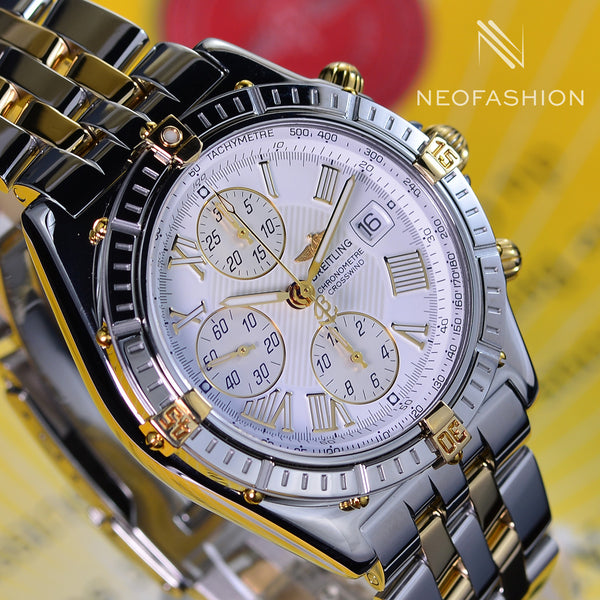 Breitling Crosswind 2 Tone 18K Gold/Stainless Steel White Dial Mens Watch B13355