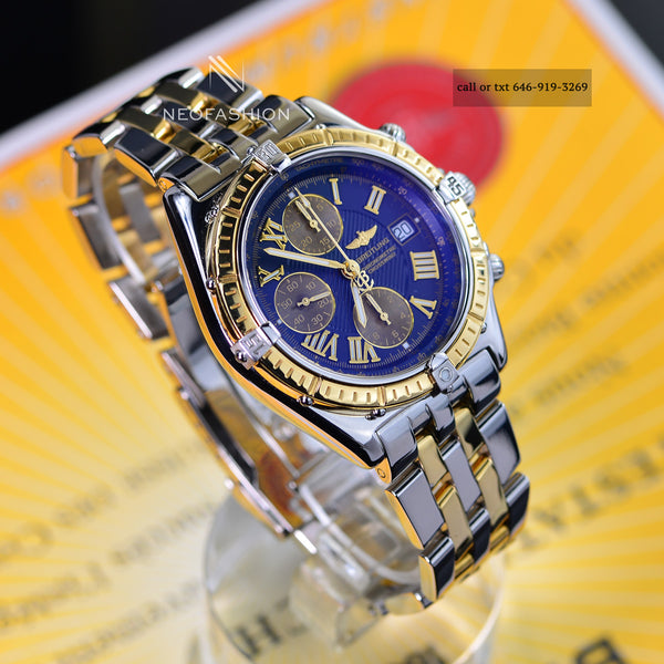 Breitling Crosswind 2 Tone 18K Gold Bezel/Stainless Steel Blue Dial Mens Watch D13355