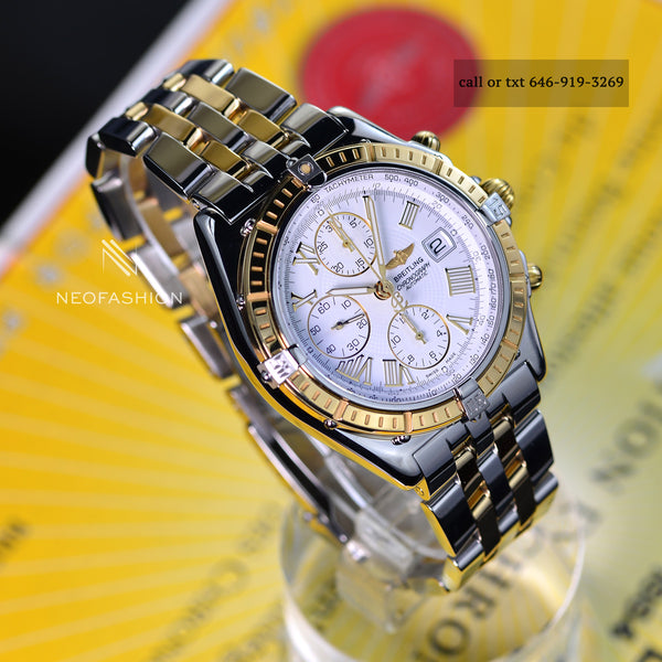 Breitling Crosswind 2 Tone 18K Gold/Stainless Steel Gold Bezel White Dial Mens Watch B13055