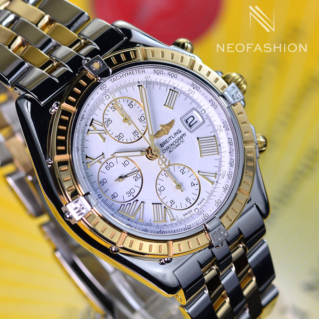 Breitling Crosswind 2 Tone 18K Gold/Stainless Steel Gold Bezel White Dial Mens Watch B13055