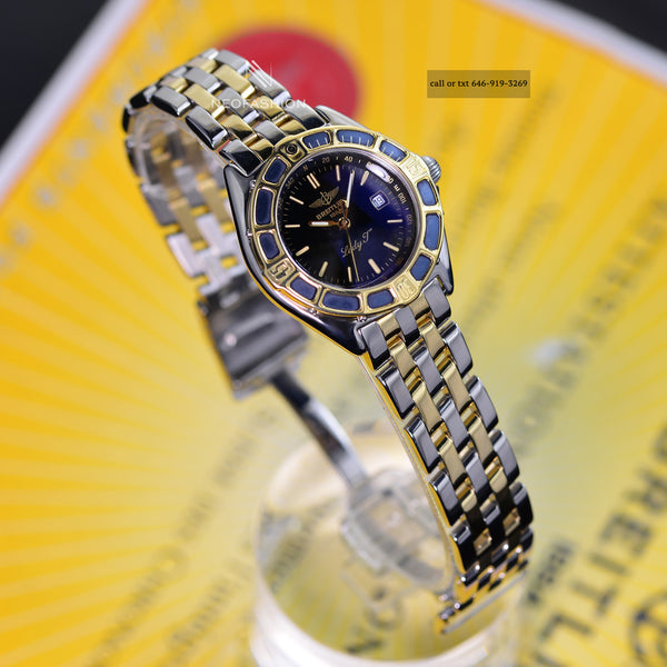 Breitling Lady J 2 Tone 18K/SS Gold Bezel Beautiful Black Dial Ladies Watch D52065