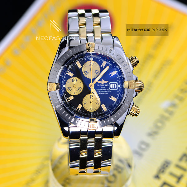 Breitling Chronomat Evolution 2 Tone 18K Gold/Stainless Steel Black Dial Mens Watch B13356