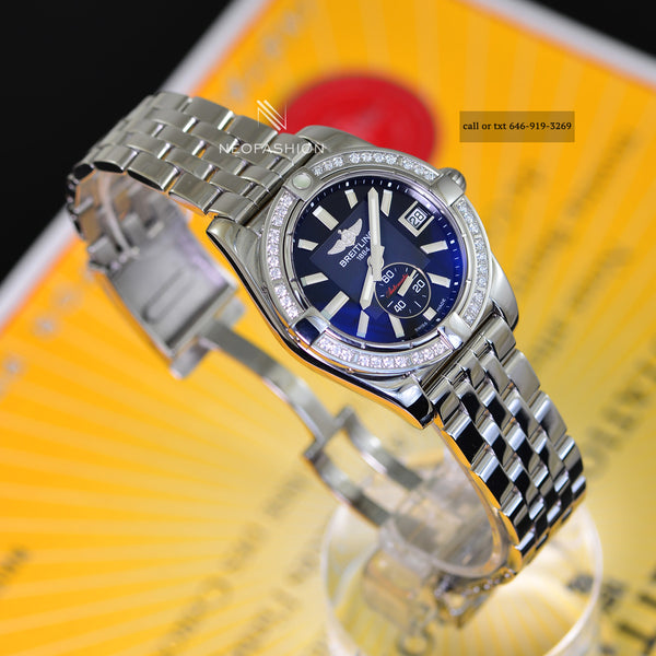 Breitling Galactic 36 Automatic Factory Original .67 CTS VVS Diamond Bezel Black Dial A37330