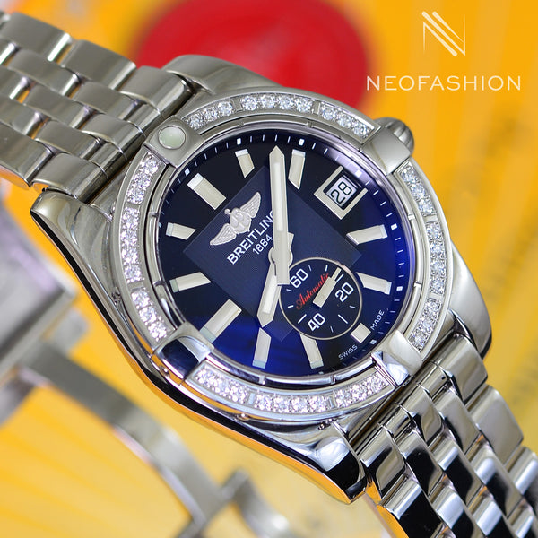 Breitling Galactic 36 Automatic Factory Original .67 CTS VVS Diamond Bezel Black Dial A37330