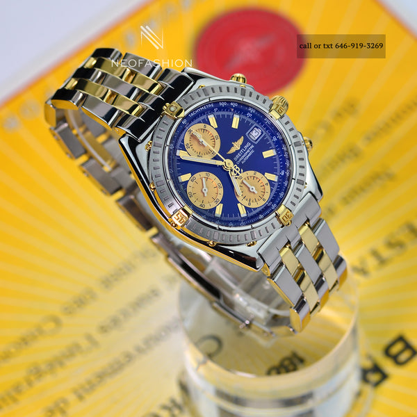 Breitling Chronomat 2 Tone 18K Gold & Stainless Steel 39mm Blue Dial Mens Watch B13352
