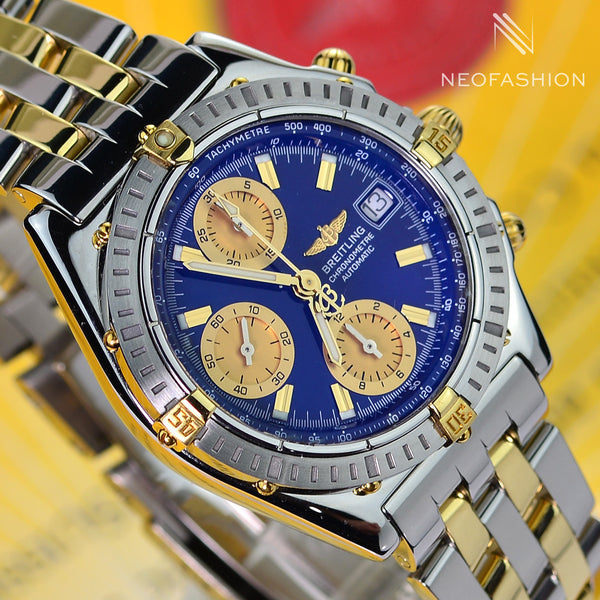Breitling Chronomat 2 Tone 18K Gold & Stainless Steel 39mm Blue Dial Mens Watch B13352