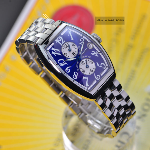 Franck Muller 5850 MB Master Banker Stainless Steel Blue Dial Mens Watch
