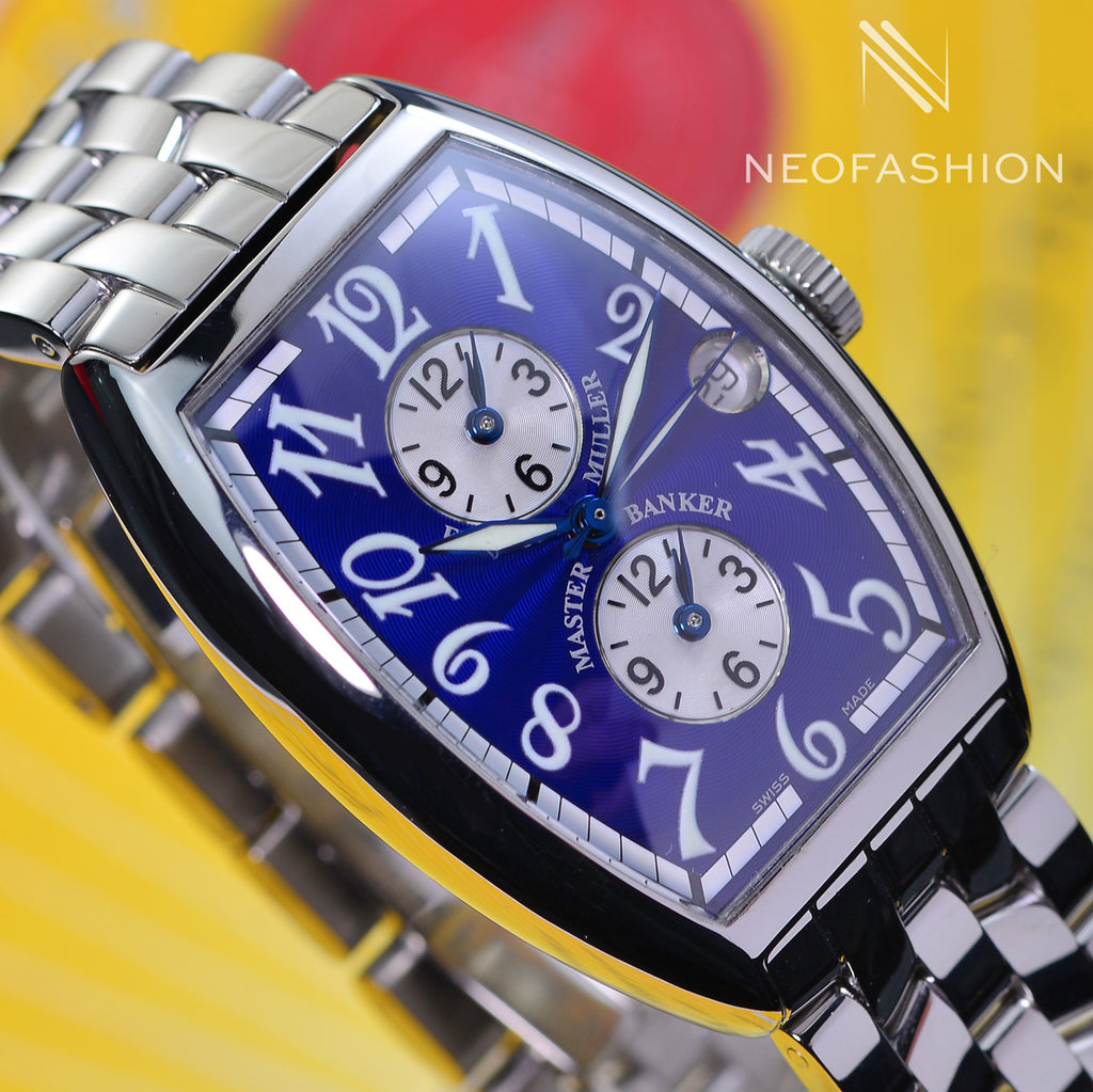 Franck Muller 5850 MB Master Banker Stainless Steel Blue Dial Mens Watch