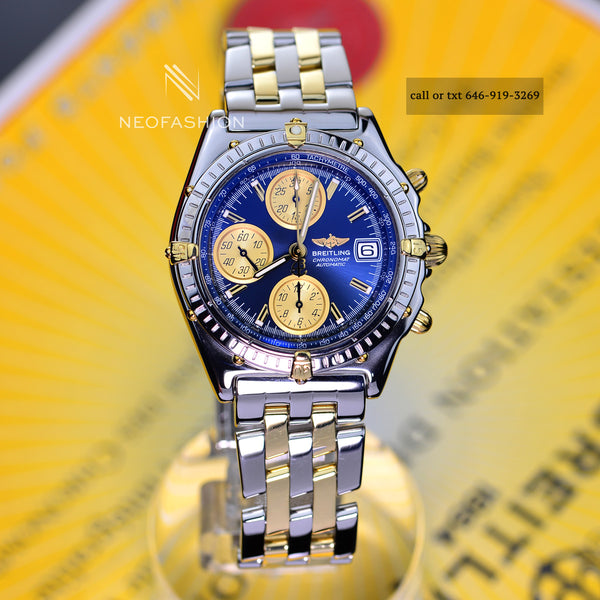 Breitling Chronomat GT 18K Gold & Stainless Steel Blue Dial B13350﻿