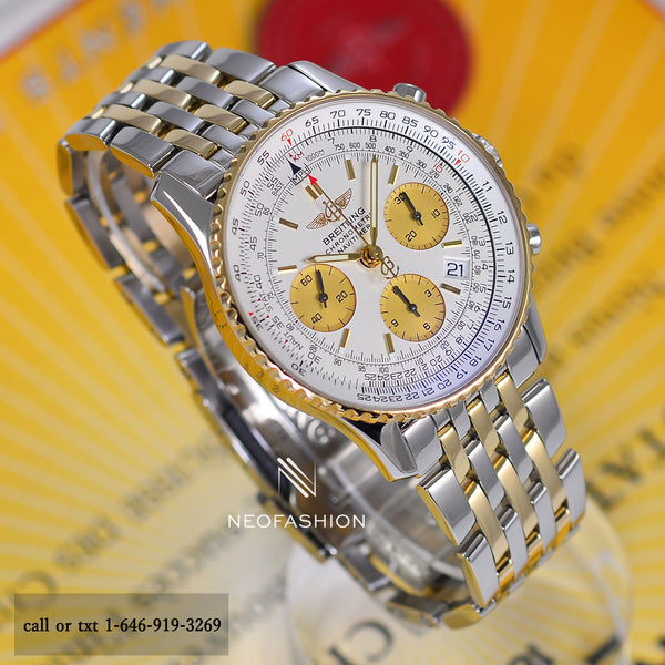 Breitling Navitimer 2 Tone 18K Gold/SS 42mm Beautiful White Dial Mens Watch D23322