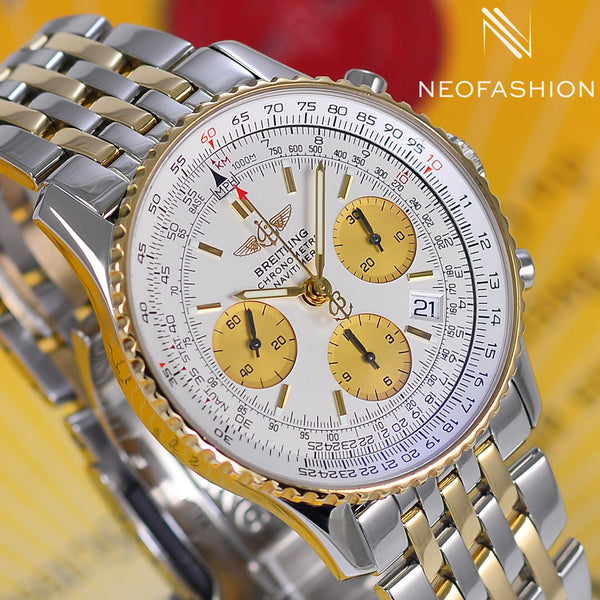 Breitling Navitimer 2 Tone 18K Gold/SS 42mm Beautiful White Dial Mens Watch D23322