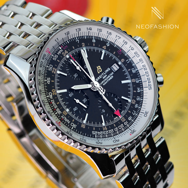 Breitling Navitimer World GMT 2nd Time Zone A24322 Black Dial Mens Watch