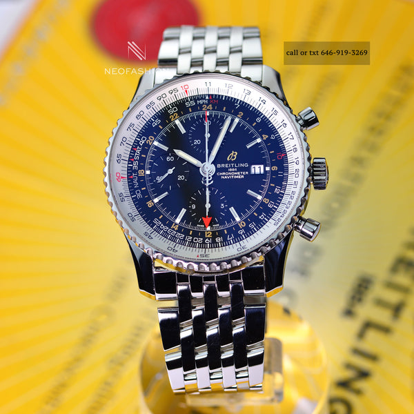 Breitling Navitimer World GMT 2nd Time Zone A24322 Black Dial Mens Watch