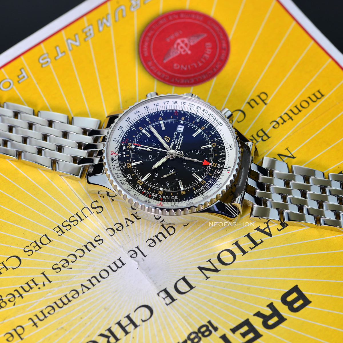 Breitling Navitimer World GMT 2nd Time Zone A24322 Black Dial Mens