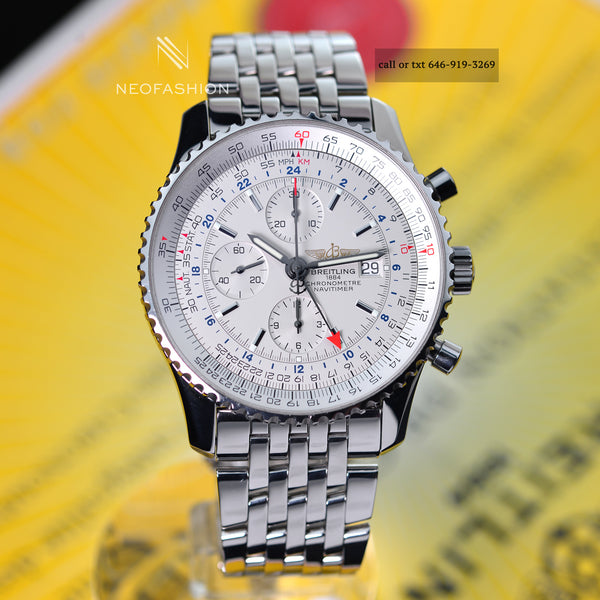 Breitling Navitimer World GMT 2nd Time Zone White Dial A23322 Mens Watch