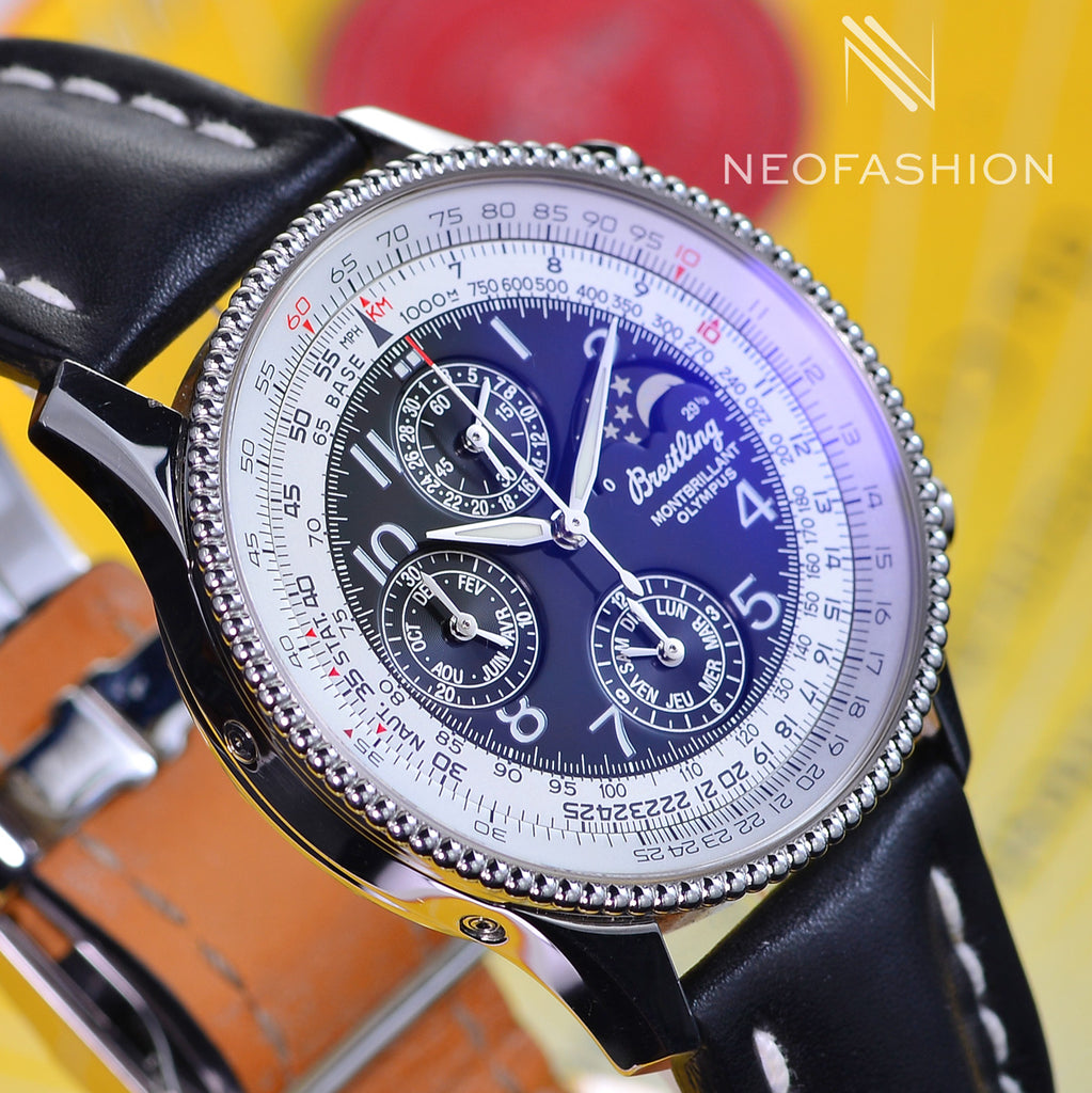 Breitling Navitimer Montbrillant Olympus Moon Phase Annual Calendar Black Dial Mens Watch A19350