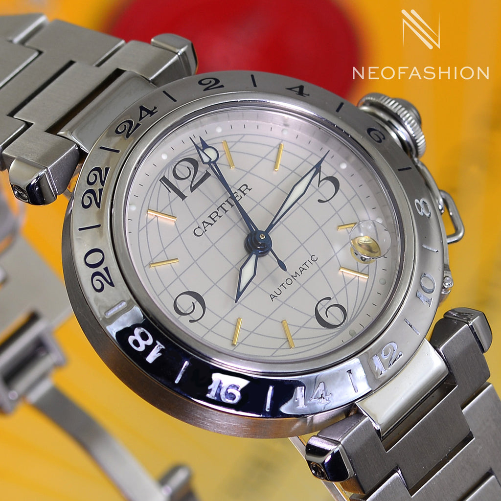 Cartier Pasha C Meridian 35mm GMT Automatic 2377 Silver Dial W31078M7