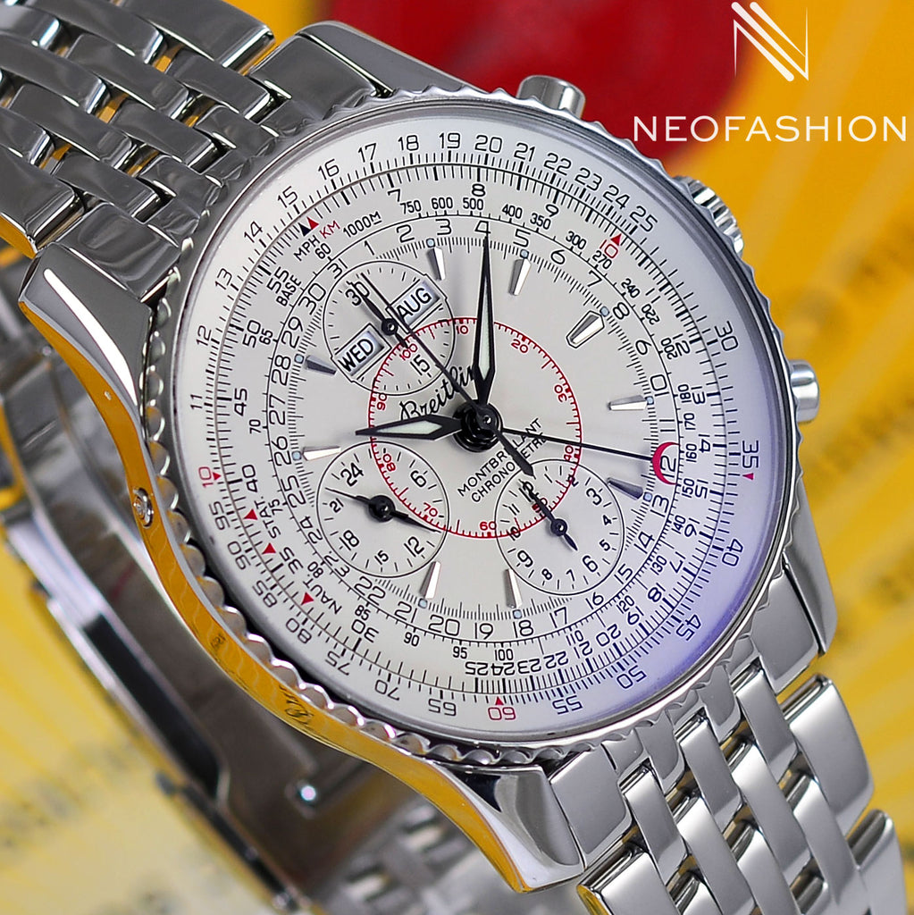 Breitling Navitimer Montbrillant Datora SS 43mm White Dial Mens Watch A21330