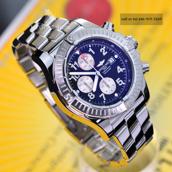 Breitling Super Avenger SS Chronograph 48mm Beautiful Black Dial Mens Watch A13370