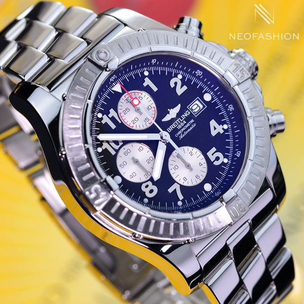 Breitling Super Avenger SS Chronograph 48mm Beautiful Black Dial Mens Watch A13370