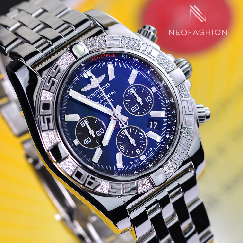 Breitling Chronomat B01 SS 44mm Blue Dial Factory Original Diamond Bezel AB0110