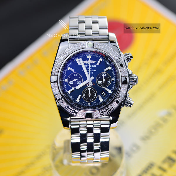 Breitling Chronomat B01 SS 44mm Blue Dial Factory Original Diamond Bezel AB0110
