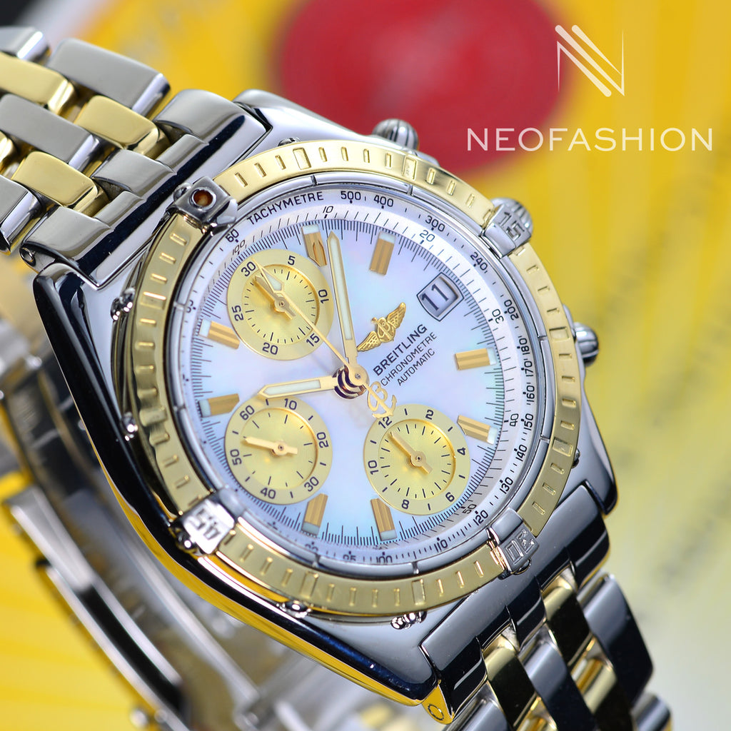 Breitling Chronomat 2 Tone 18K Gold Bezel & Stainless Steel MOP Dial Mens Watch D13352﻿