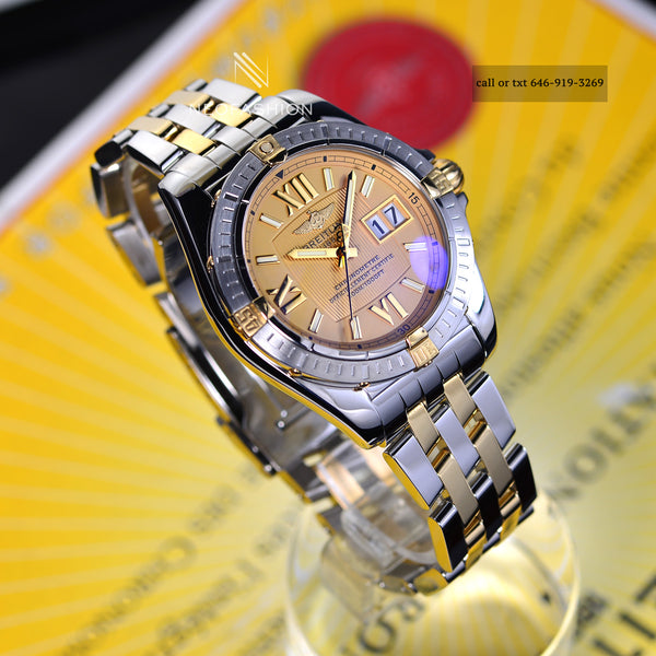 Breitling Cockpit 2 Tone 18K/SS Automatic 41mm Rare Gold Dial Mens Watch B49350