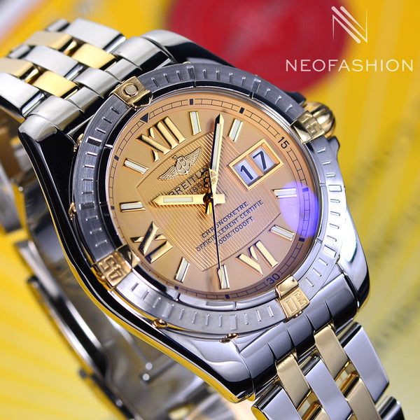 Breitling Cockpit 2 Tone 18K/SS Automatic 41mm Rare Gold Dial Mens Watch B49350