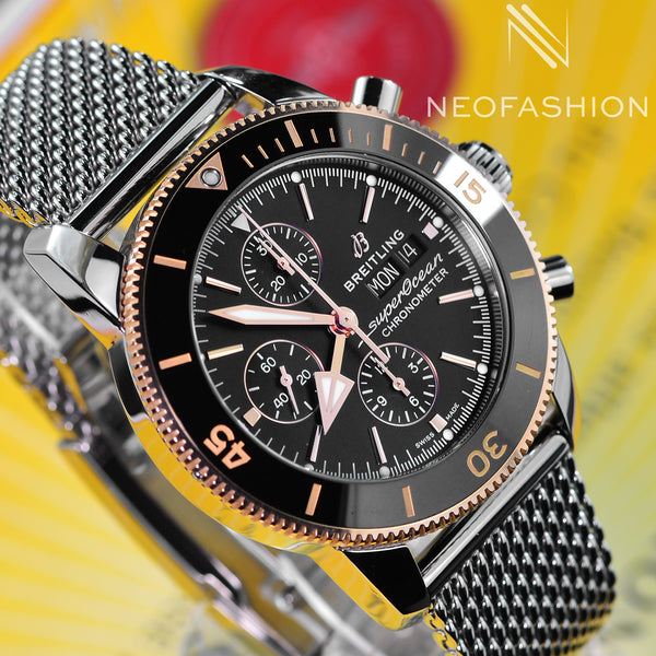 Breitling SuperOcean Heritage Chronograph 44mm 18K Gold Ceramic Bezel Black Dial U13313