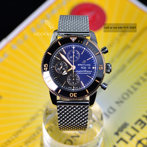 Breitling SuperOcean Heritage Chronograph 44mm 18K Gold Ceramic Bezel Black Dial U13313