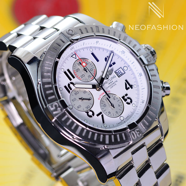 Breitling Super Avenger Chronograph White Dial A13370 Mens Watch