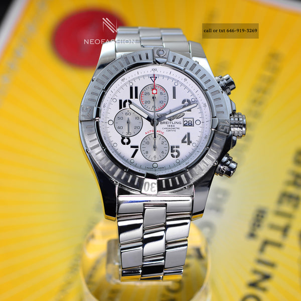 Breitling Super Avenger Chronograph White Dial A13370 Mens Watch